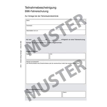 Teilnahmebescheinigung B96, DIN A5 - 25 Stk.