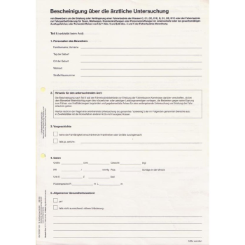 Bescheinigung über die ärztliche Untersuchung, DIN A4, SD-Papier
