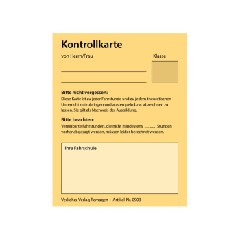 Preview: Kontrollkarte (theor. und prakt. Unterricht)