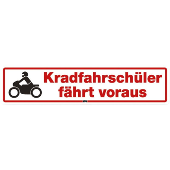 Magnetschild 35 x 8 cm "KRAD-FAHRSCHÜLER FÄHRT VORAUS" mit Kradsymbol
