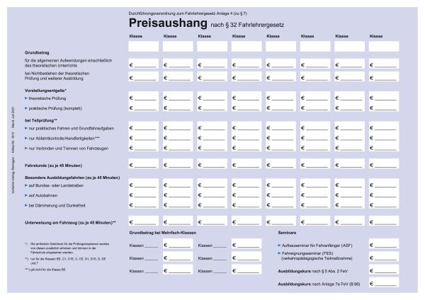 Tafel "Preisaushang"