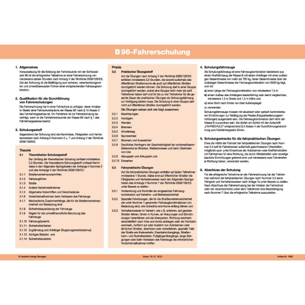 Theorie-Lehrplan "Zusatzstoff Klasse B96"