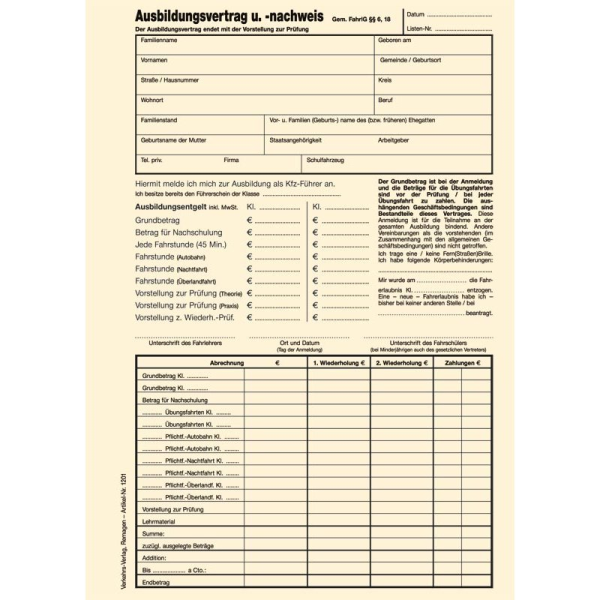 Ausbildungsvertrag und Nachweis - Chamois