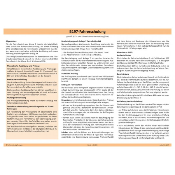 Tafel "B197-Fahrerschulung"