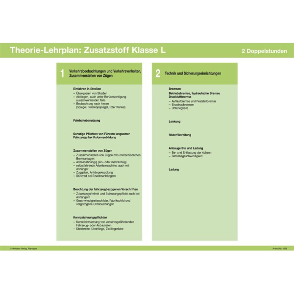 Theorie-Lehrplan "Zusatzstoff Klasse L"